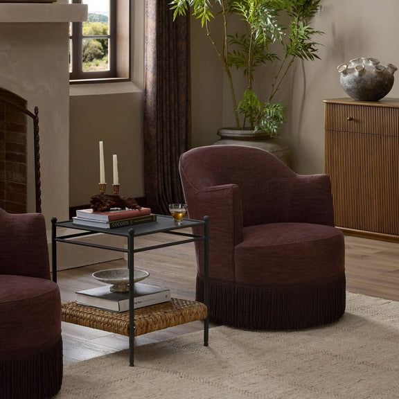 Aurora Fringe Swivel Chair - Laughlin Plum