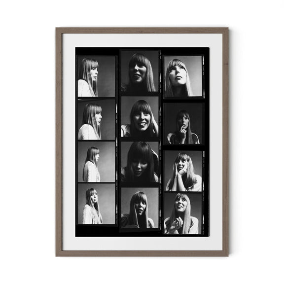 Joni Mitchell Contact Sheet by Getty Images - Rustic Walnut