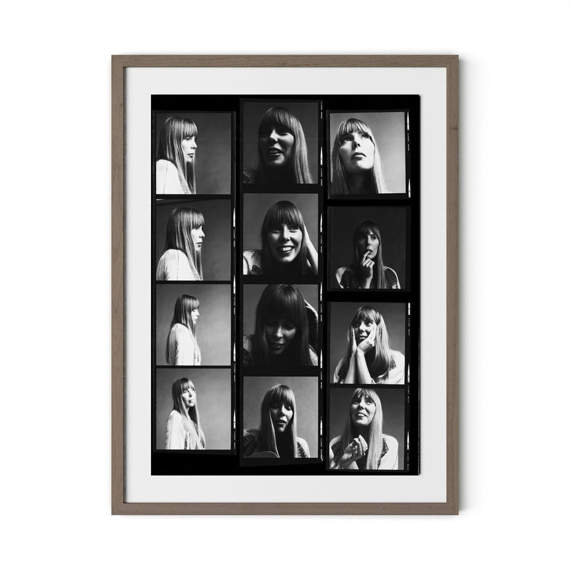 Joni Mitchell Contact Sheet by Getty Images - Rustic Walnut