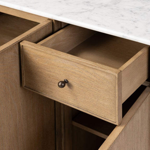 Loretta Single Wide Vanity - Satin Drifted Oak Thin Veneer