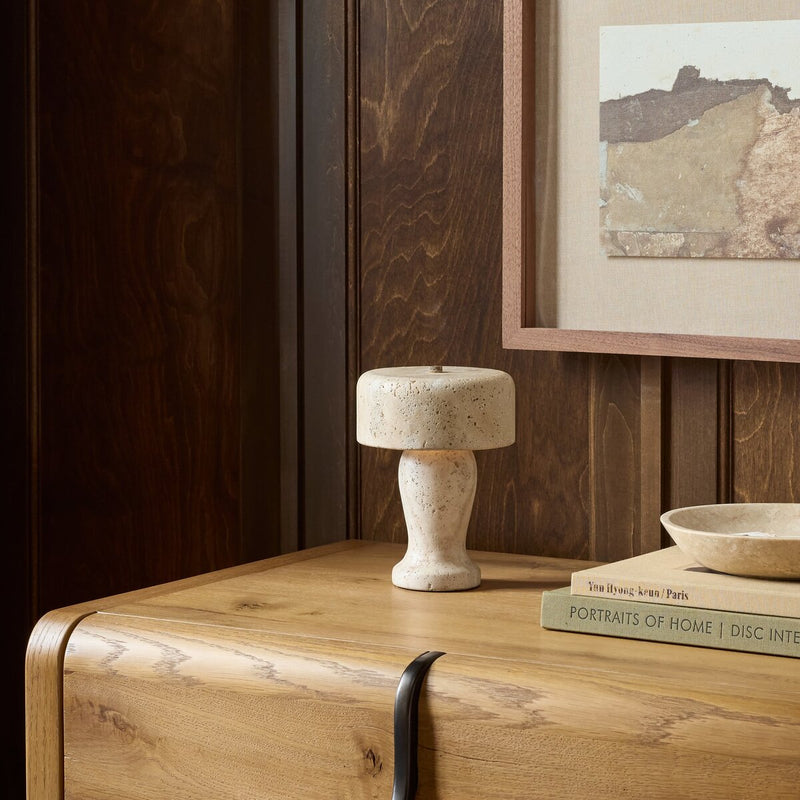 Taos Cordless Table Lamp - Natural Travertine
