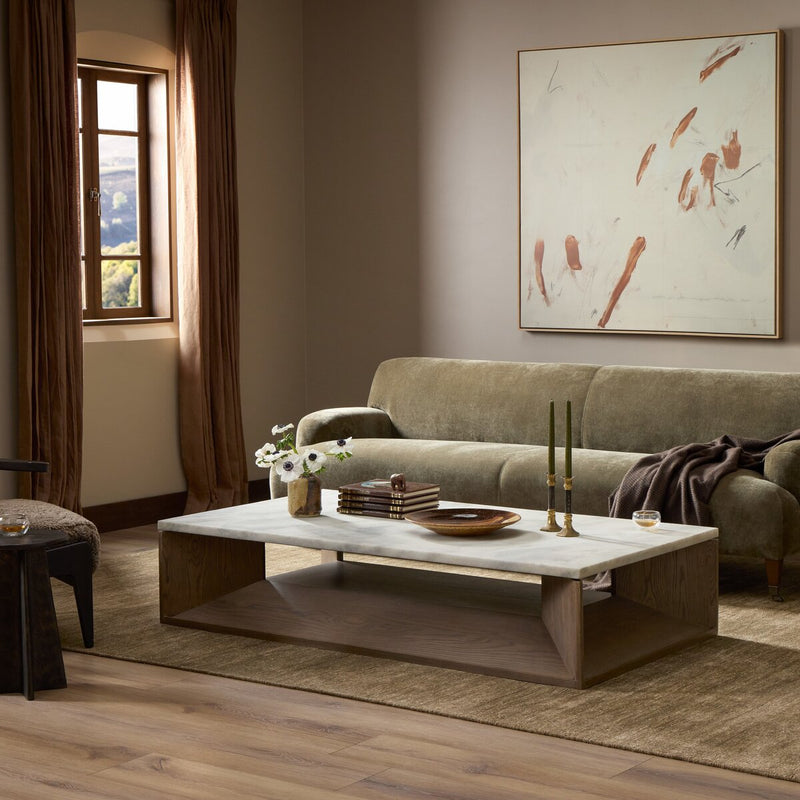 Bailor Coffee Table - Sandblasted White Marble