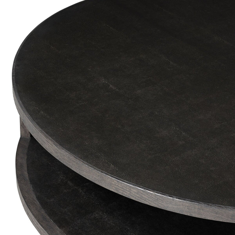 Bucco Round Coffee Table - Black Faux Shagreen