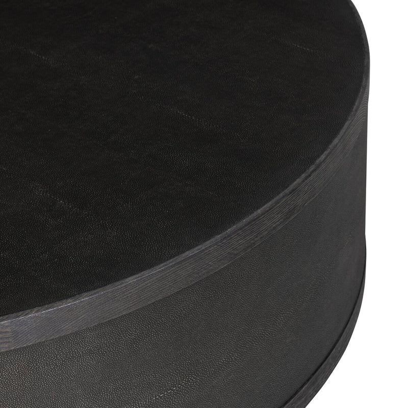 Bucco Round Coffee Table - Black Faux Shagreen