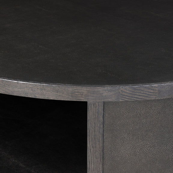 Bucco Round Coffee Table - Black Faux Shagreen
