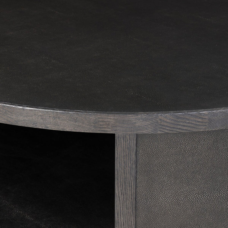 Bucco Round Coffee Table - Black Faux Shagreen