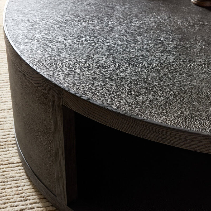 Bucco Round Coffee Table - Black Faux Shagreen