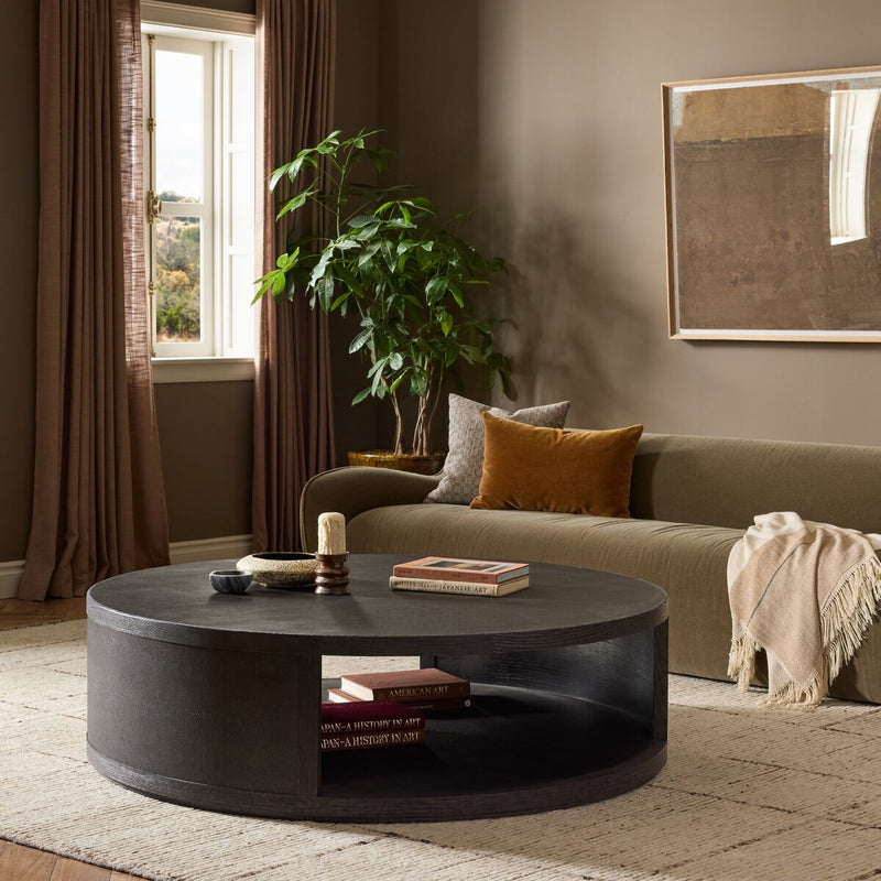 Bucco Round Coffee Table - Black Faux Shagreen