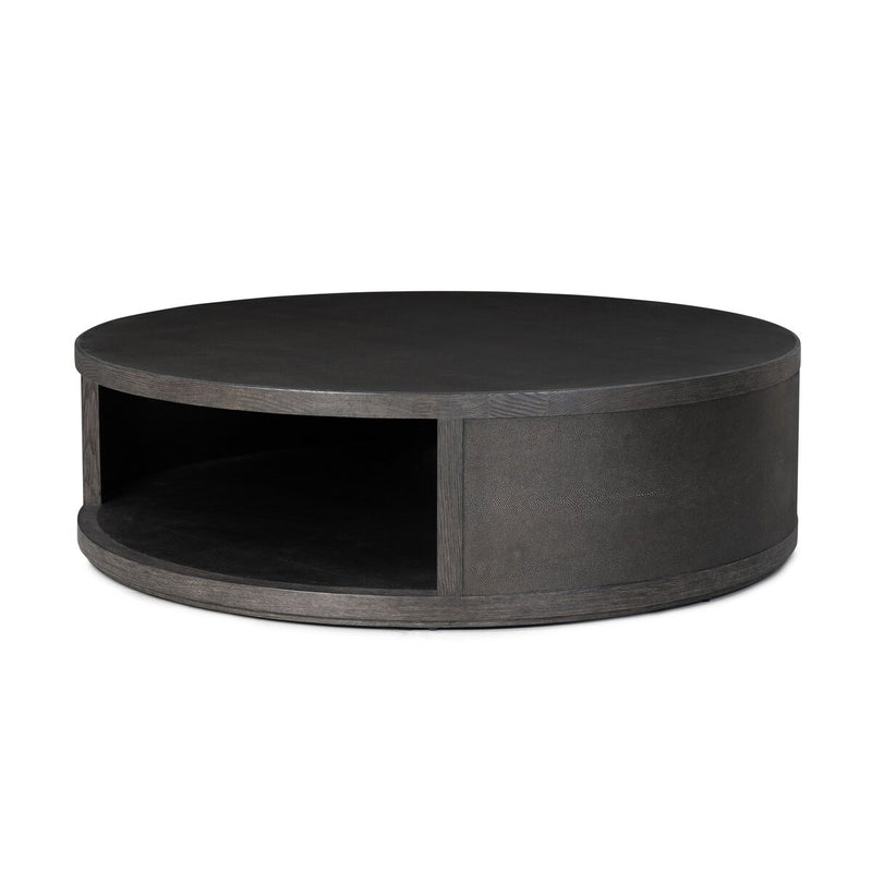 Bucco Round Coffee Table - Black Faux Shagreen