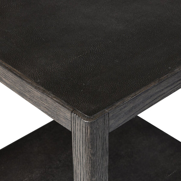 Bucco Square End Table - Black Faux Shagreen