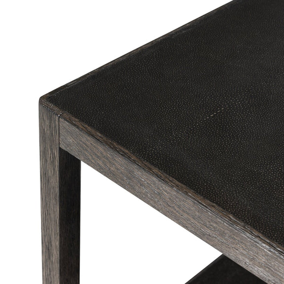 Bucco Square End Table - Black Faux Shagreen