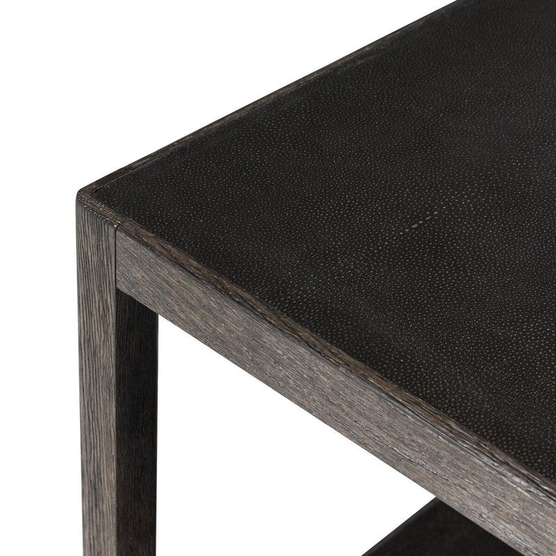 Bucco Square End Table - Black Faux Shagreen