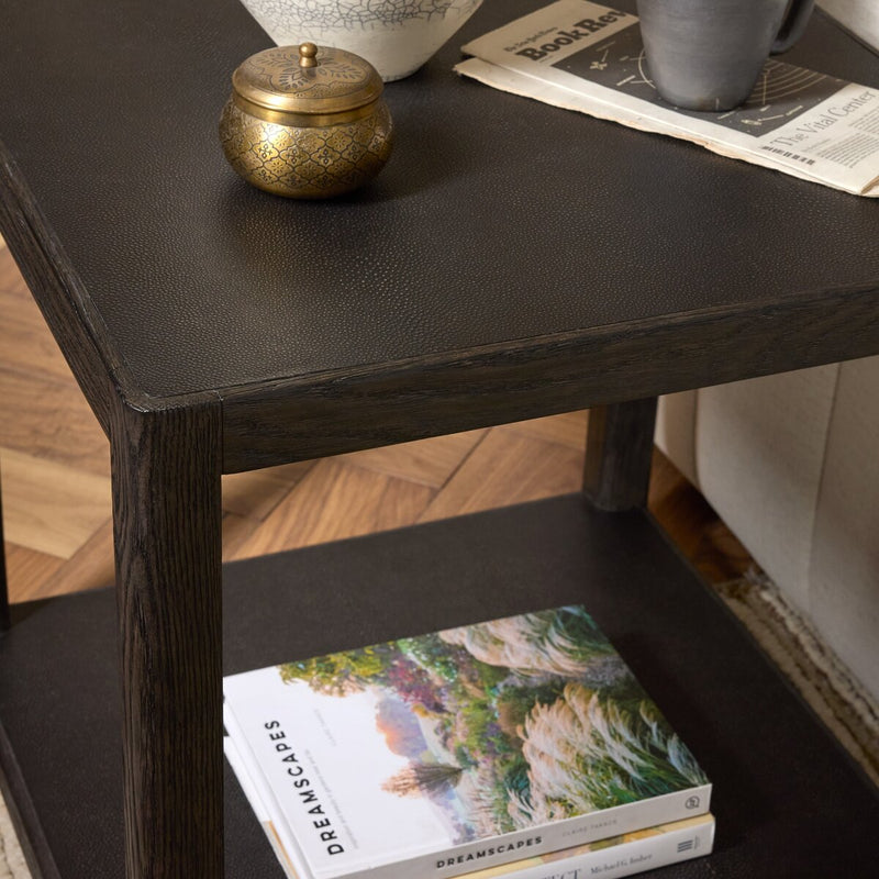 Bucco Square End Table - Black Faux Shagreen