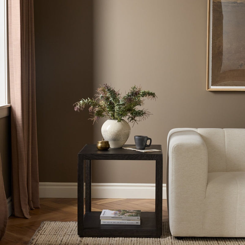 Bucco Square End Table - Black Faux Shagreen