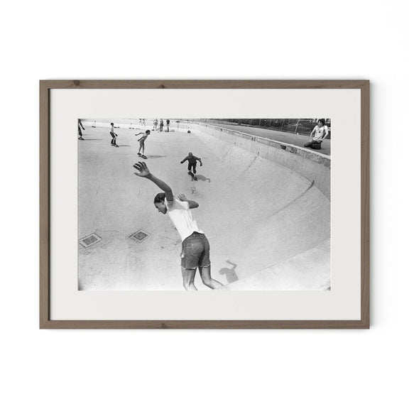 Skateboarding In A Drained Pool I by Barbara Alper - Rustic Walnut