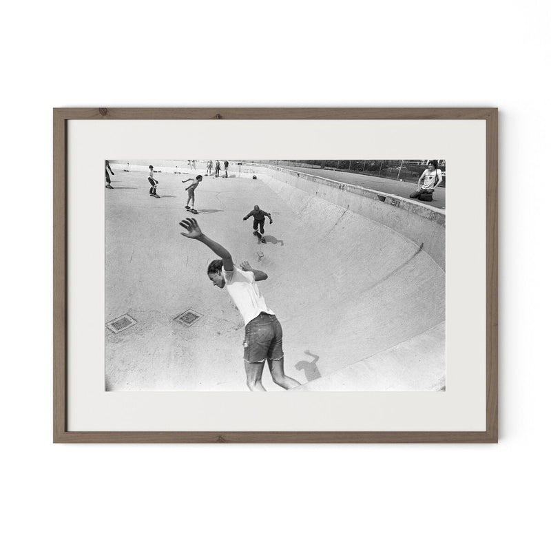 Skateboarding In A Drained Pool I by Barbara Alper - Rustic Walnut