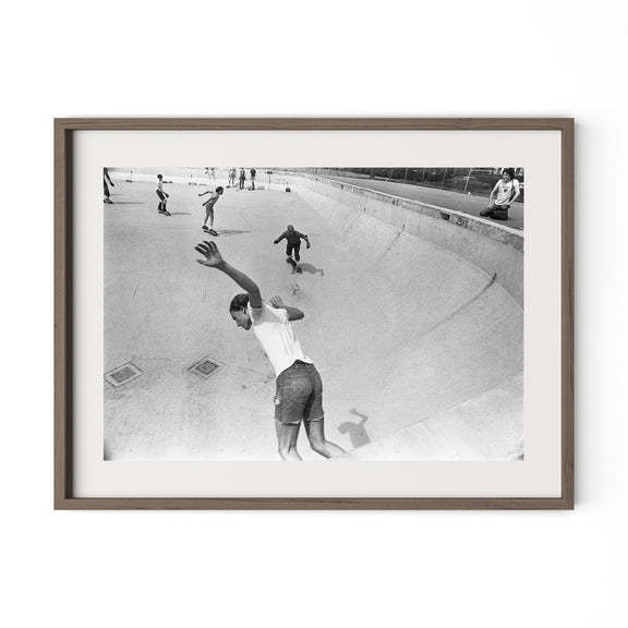 Skateboarding In A Drained Pool I by Barbara Alper - Rustic Walnut