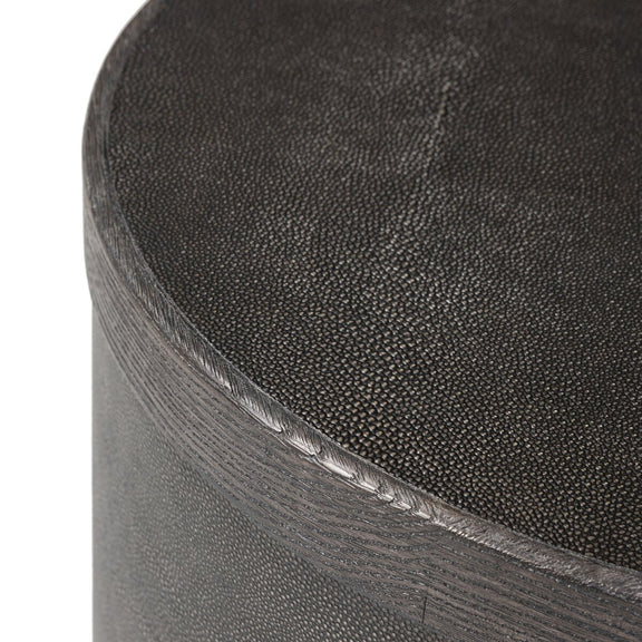 Bucco Round End Table - Black Faux Shagreen