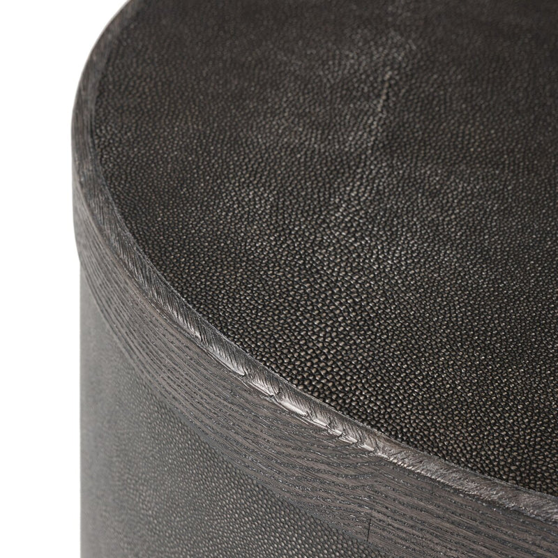 Bucco Round End Table - Black Faux Shagreen