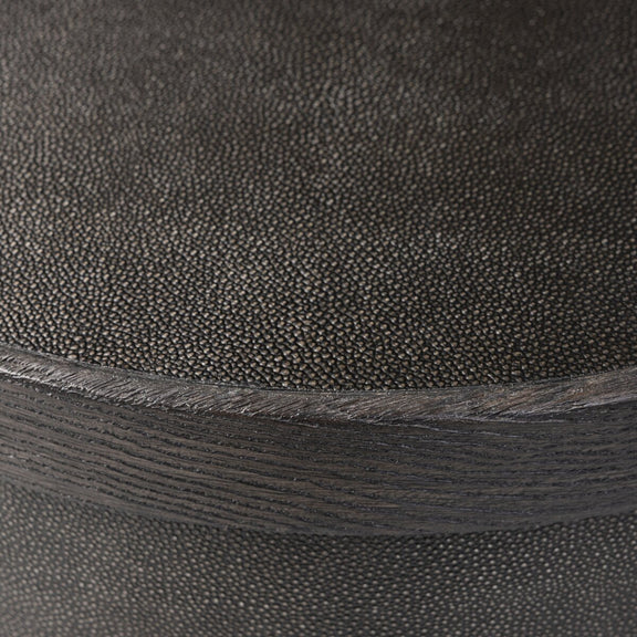 Bucco Round End Table - Black Faux Shagreen