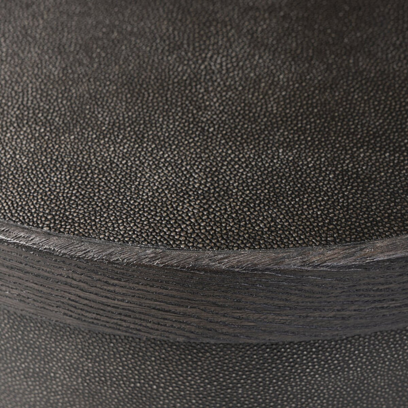 Bucco Round End Table - Black Faux Shagreen