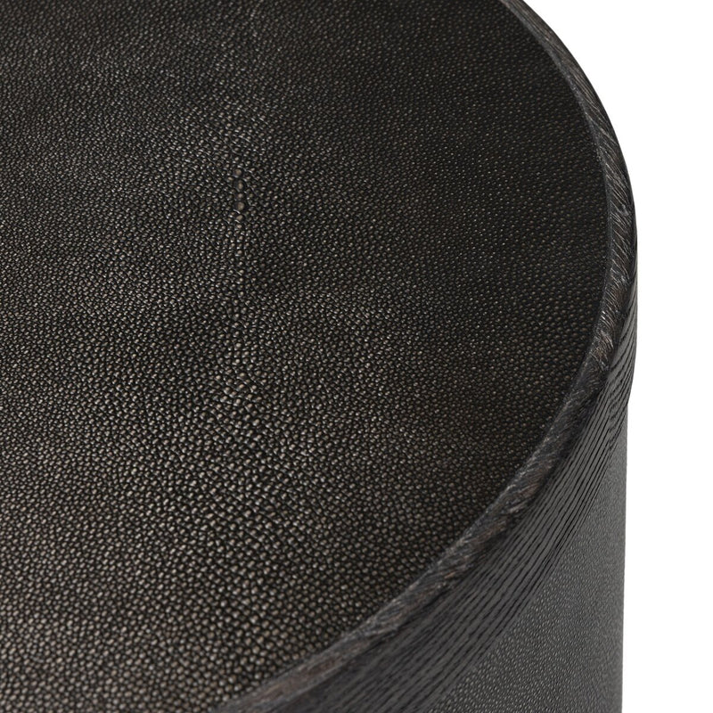 Bucco Round End Table - Black Faux Shagreen