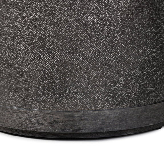 Bucco Round End Table - Black Faux Shagreen