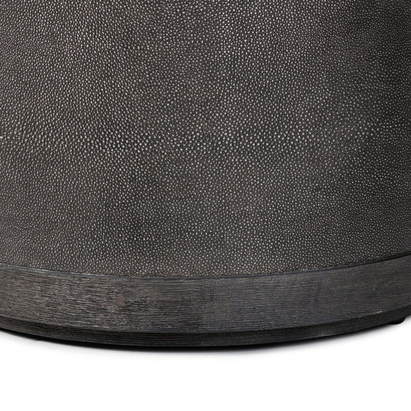 Bucco Round End Table - Black Faux Shagreen