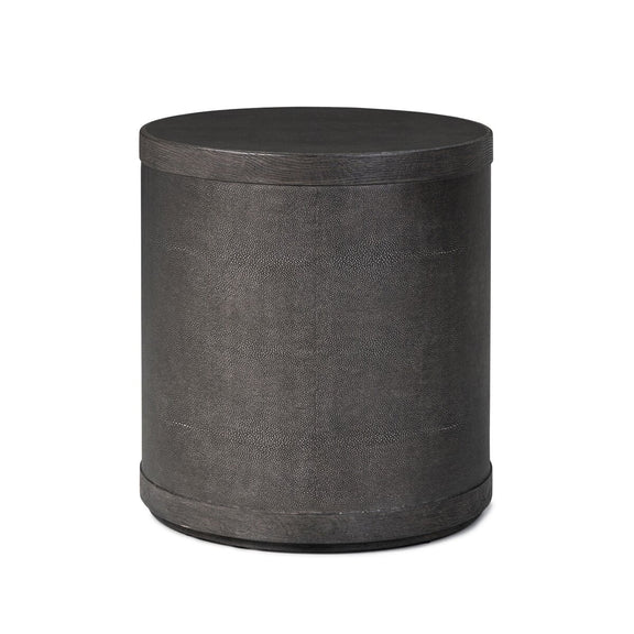 Bucco Round End Table - Black Faux Shagreen