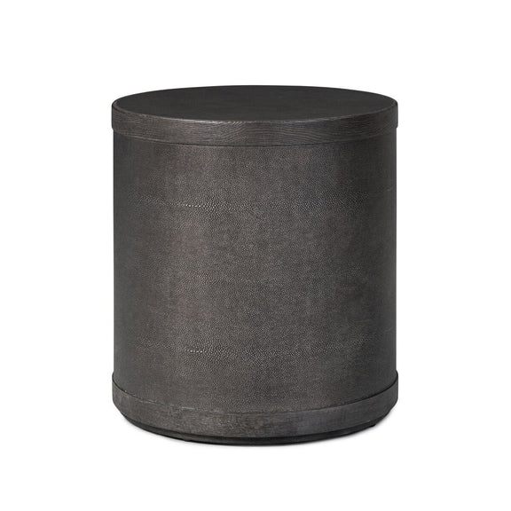 Bucco Round End Table - Black Faux Shagreen
