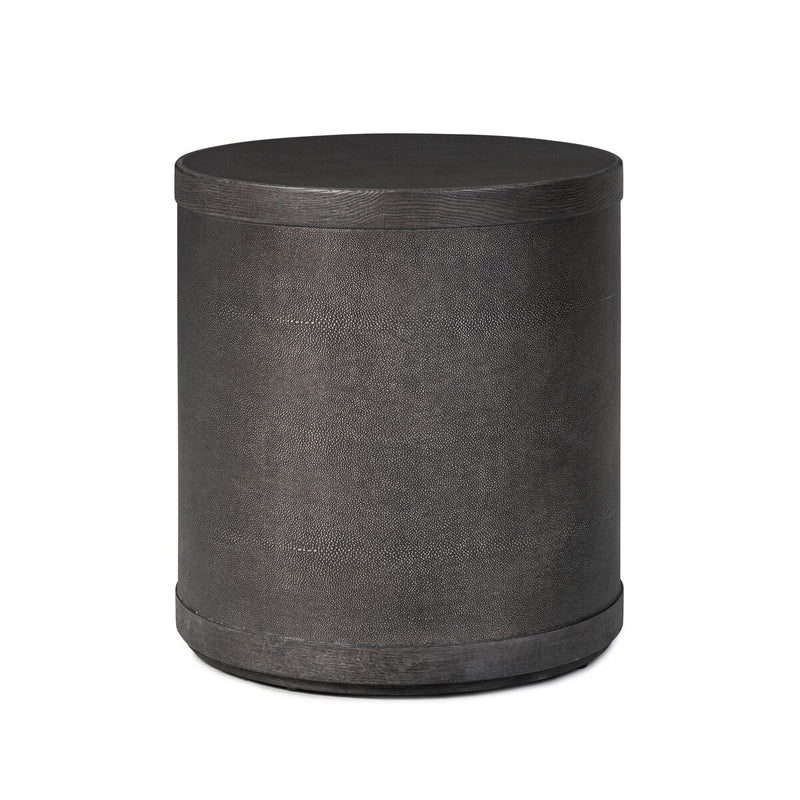 Bucco Round End Table - Black Faux Shagreen