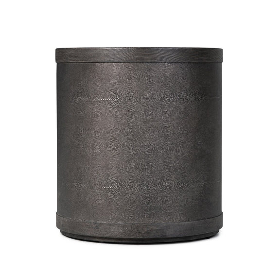 Bucco Round End Table - Black Faux Shagreen
