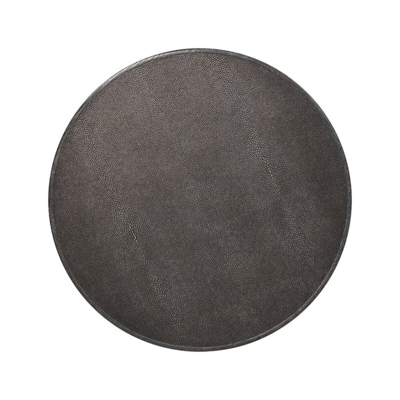 Bucco Round End Table - Black Faux Shagreen