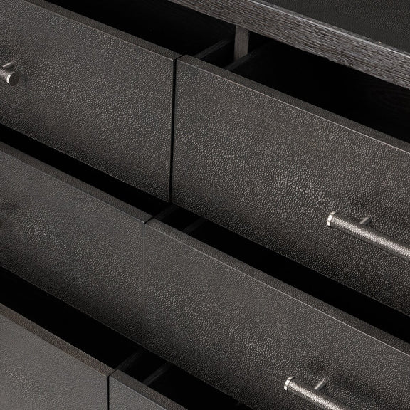 Bucco 6 Drawer Dresser - Black Faux Shagreen