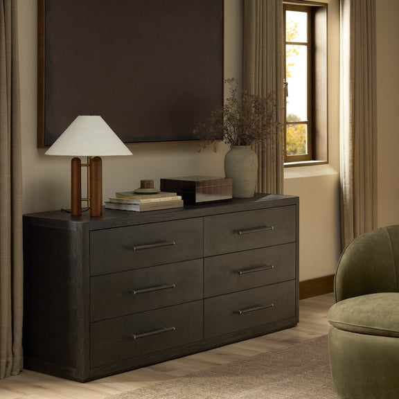 Bucco 6 Drawer Dresser - Black Faux Shagreen