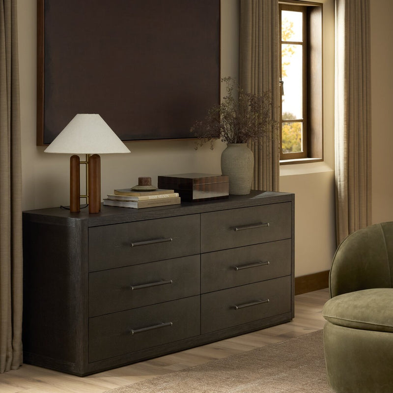 Bucco 6 Drawer Dresser - Black Faux Shagreen