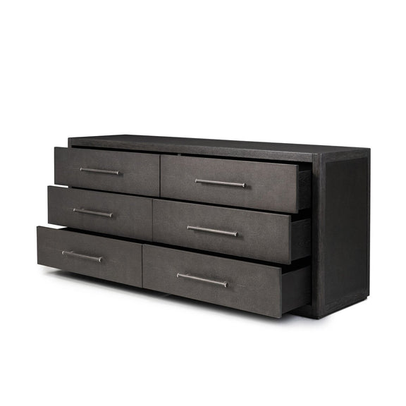 Bucco 6 Drawer Dresser - Black Faux Shagreen