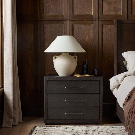 Bucco Nightstand - Black Faux Shagreen