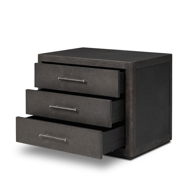 Bucco Nightstand - Black Faux Shagreen
