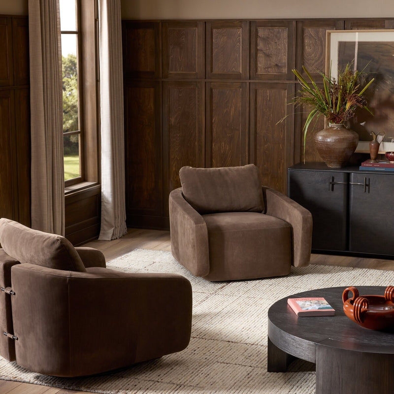 Lanvien Swivel Chair - Nubuck Cigar