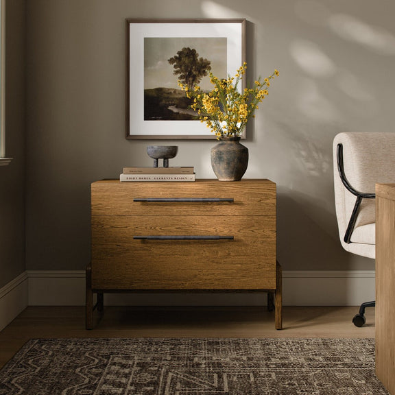Rosedale Wide Filing Cabinet - Amber Oak Veneer