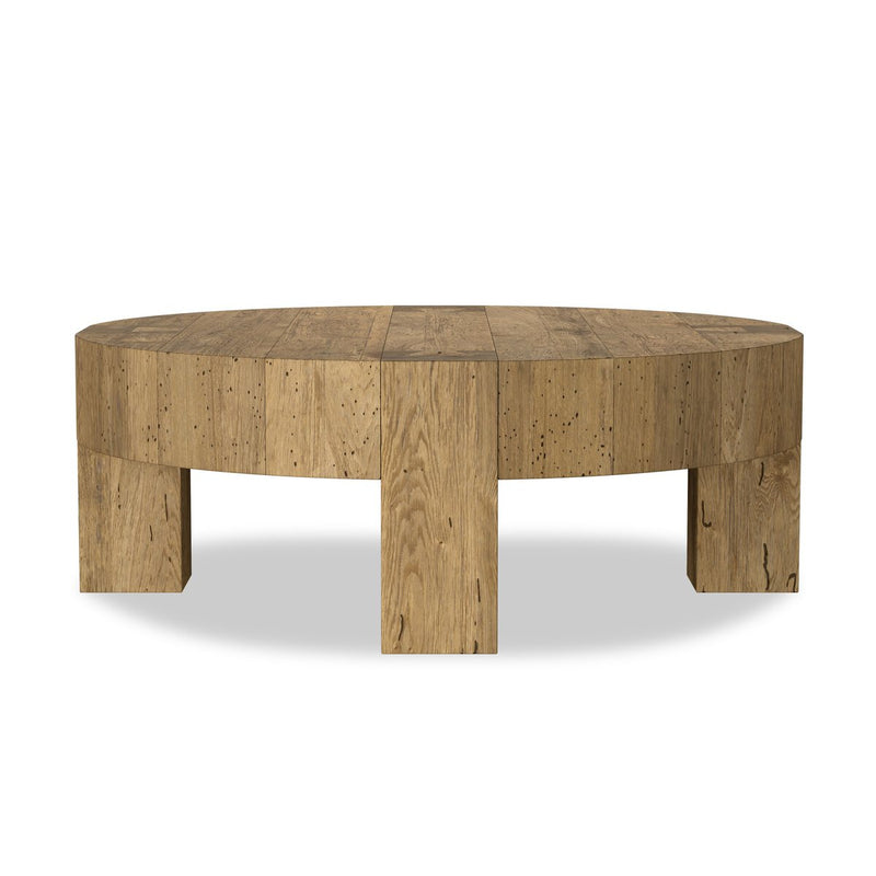 Abaso Round Coffee Table - Rustic Wormwood Oak