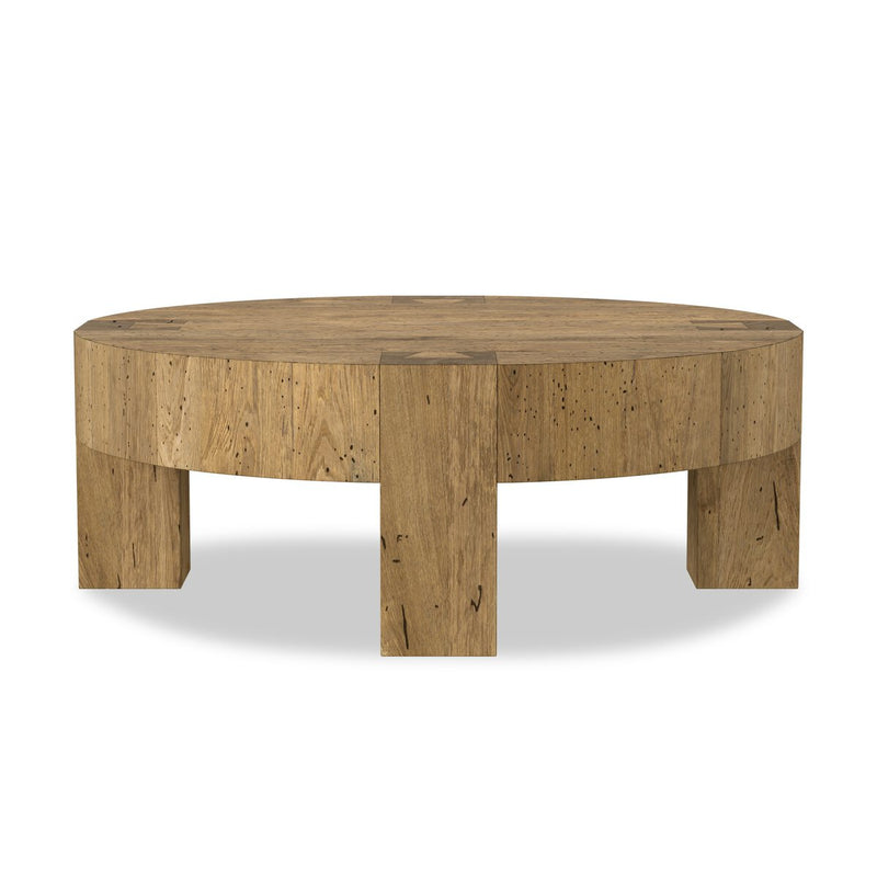 Abaso Round Coffee Table - Rustic Wormwood Oak