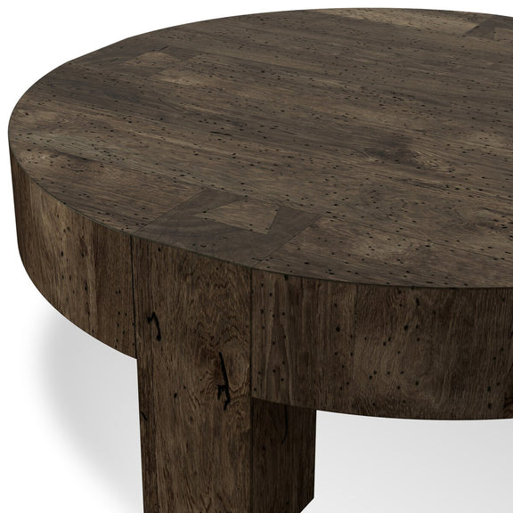 Abaso Round Coffee Table - Ebony Rustic Wormwood Oak