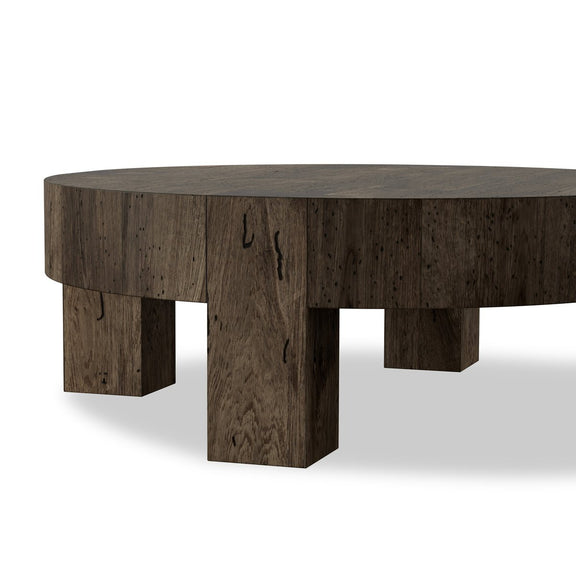 Abaso Round Coffee Table - Ebony Rustic Wormwood Oak