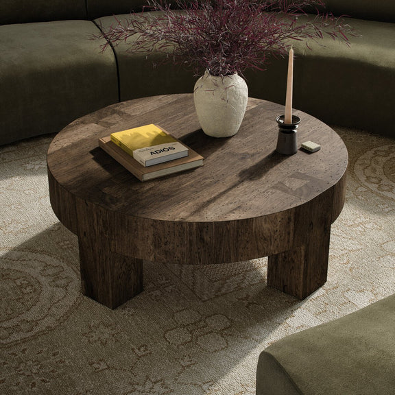 Abaso Round Coffee Table - Ebony Rustic Wormwood Oak