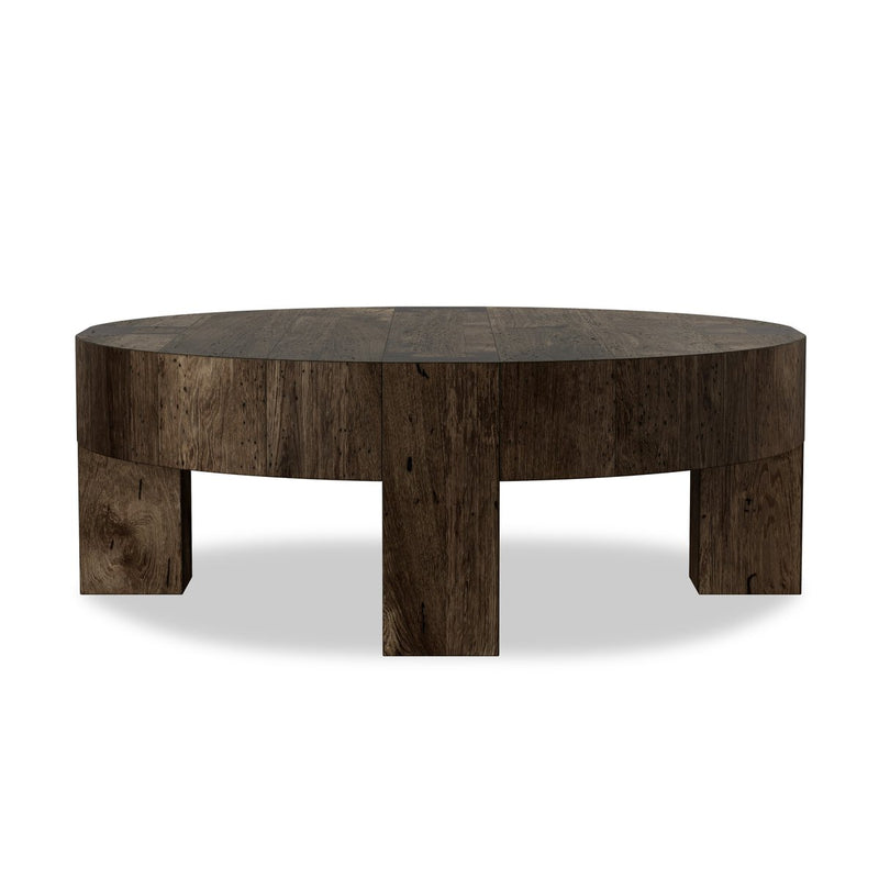Abaso Round Coffee Table - Ebony Rustic Wormwood Oak