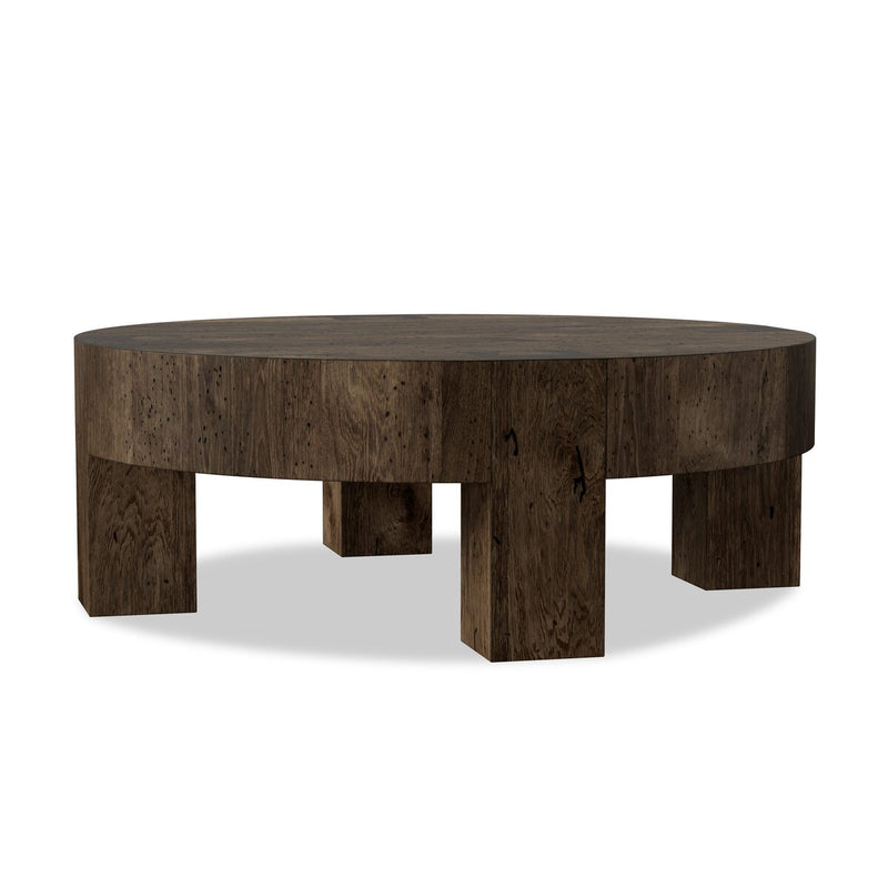 Abaso Round Coffee Table - Ebony Rustic Wormwood Oak