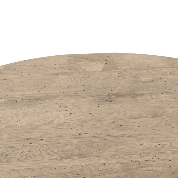 Abaso Round Coffee Table - Whitewash Rustic Wormwood Oak