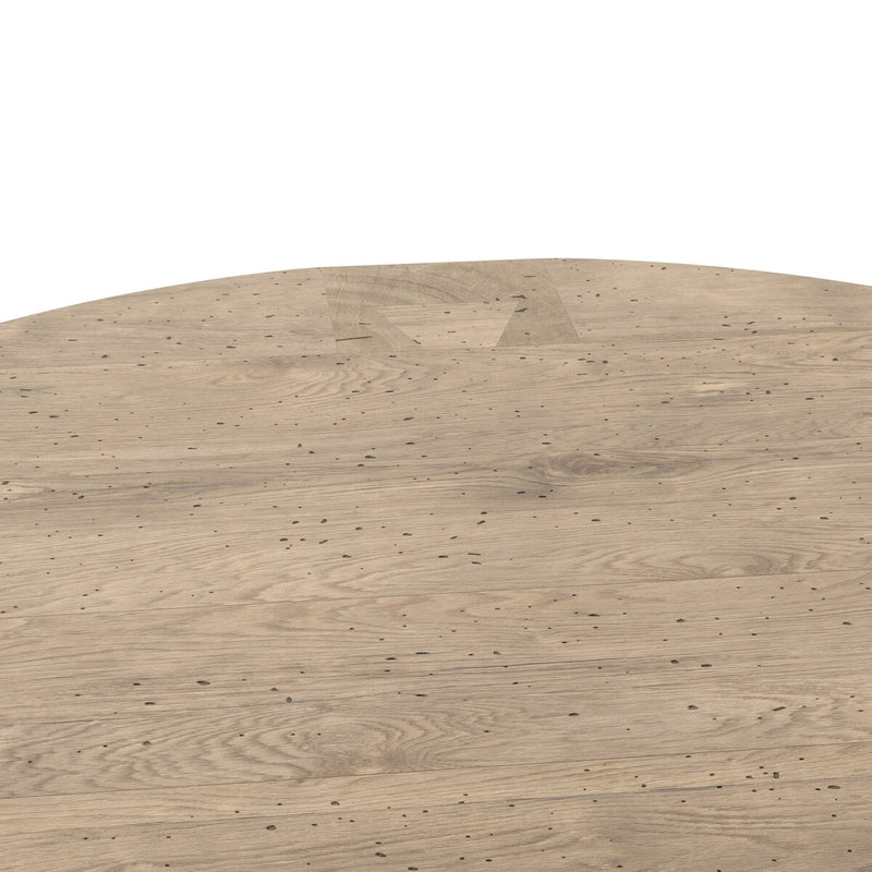 Abaso Round Coffee Table - Whitewash Rustic Wormwood Oak